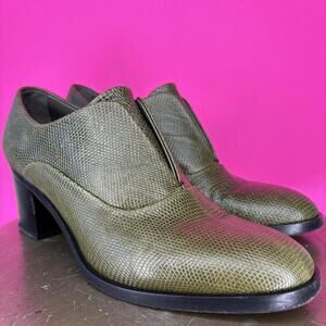 Reed Krakoff Olive Green Leather Slip-On Block Heel Bootie EU 37